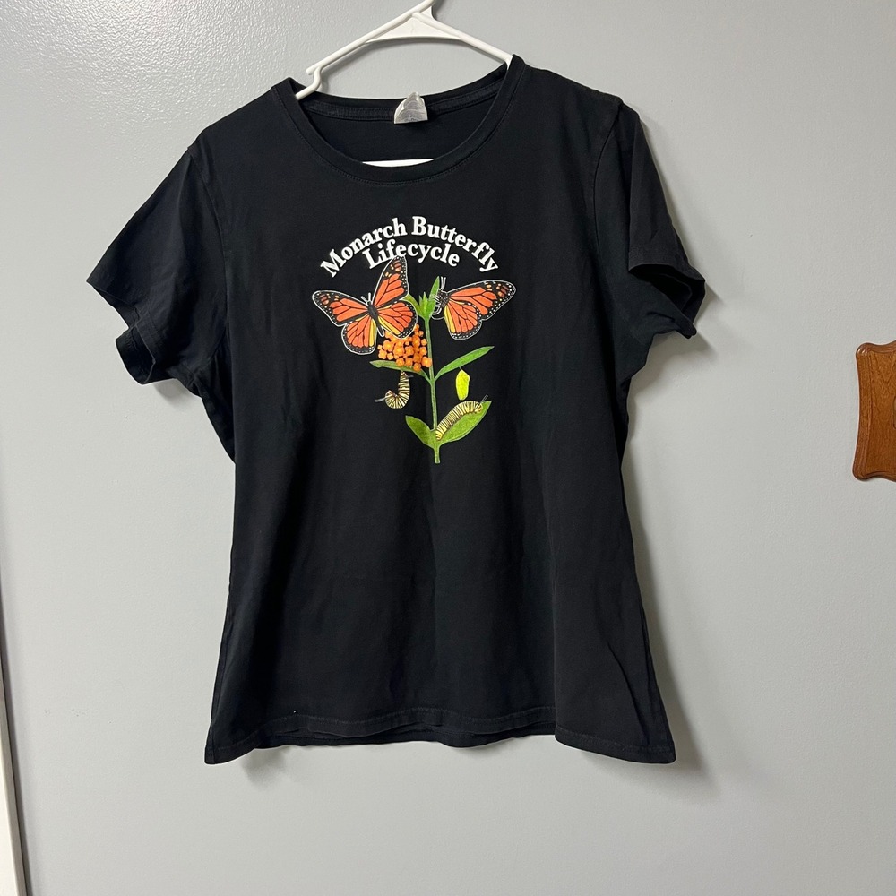 Port & Company Monarch Butterfly Lifecycle Graphic Tee Black Large Ladies nature